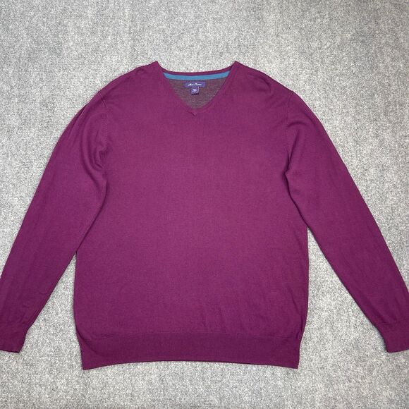 Alan Flusser Sweater Mens Large Cashmere Cotton Wool Blend Purple V Neck - Picture 1 of 9